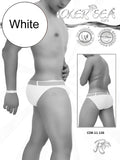 White men’s Icker Sea Sailor Belted Slip Bikini Swimwear with gray waistband and chlorine-resistant fabric