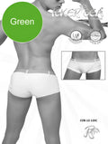 White icker sea sailor belted square cut trunk swimwear with green color indicator circle and brand logo