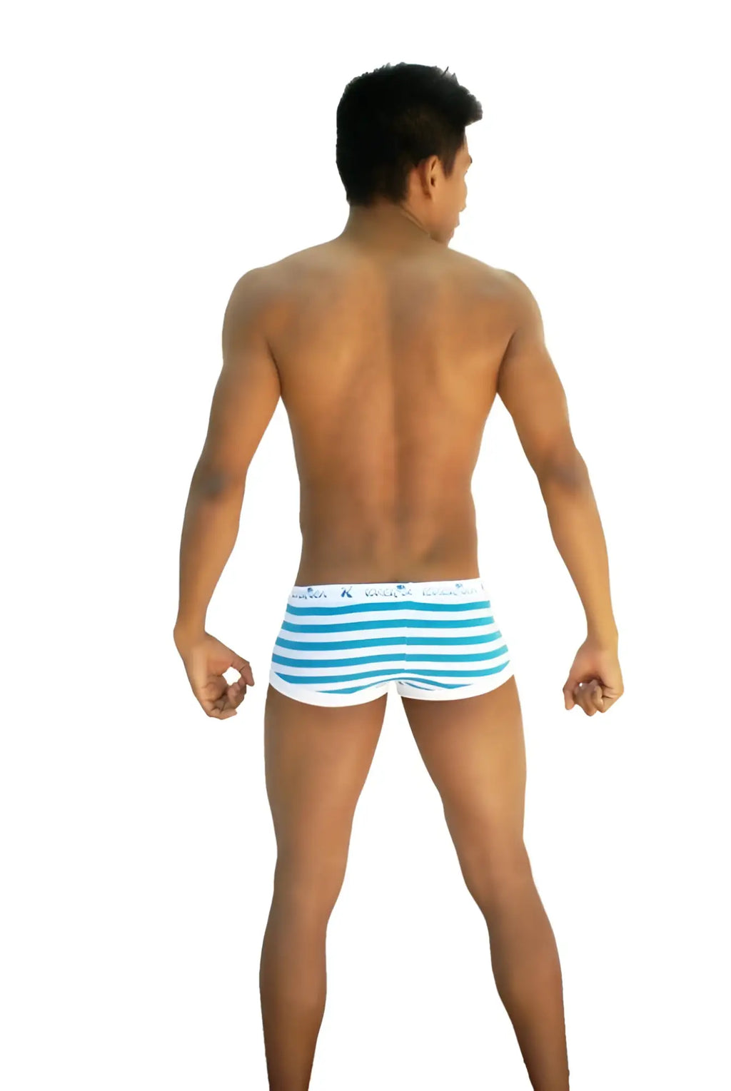 Icker Sea sailor stripe boxer brief underwear in blue and white stripes with a snug fit for men