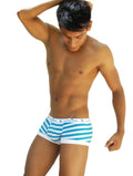 Icker Sea sailor stripe blue and white striped men’s boxer briefs with branded waistband for comfortable wear