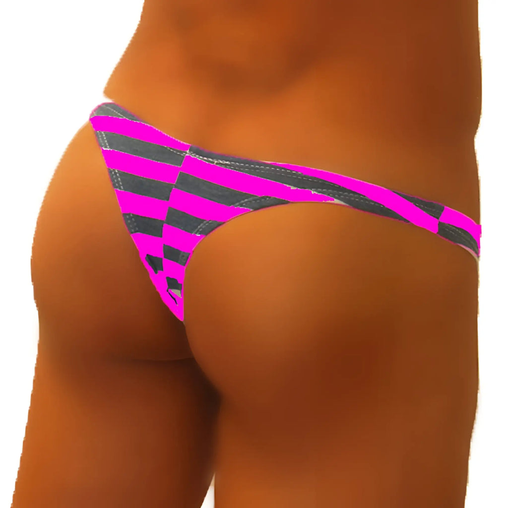 Icker sea sailor stripe enhancement c-ring thong underwear in bright pink and black with bold striped pattern