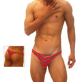 Red and gray striped thong underwear with chevron pattern featuring c-ring enhancement by icker sea sailor