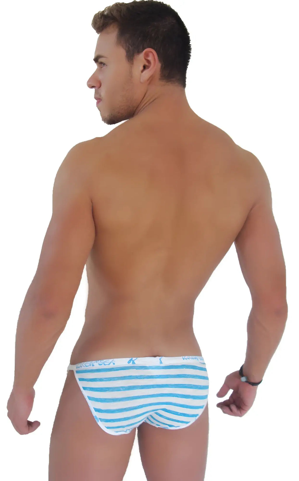 Blue and white striped icker sea sailor stripe logo trim clip microslip bikini underwear front view