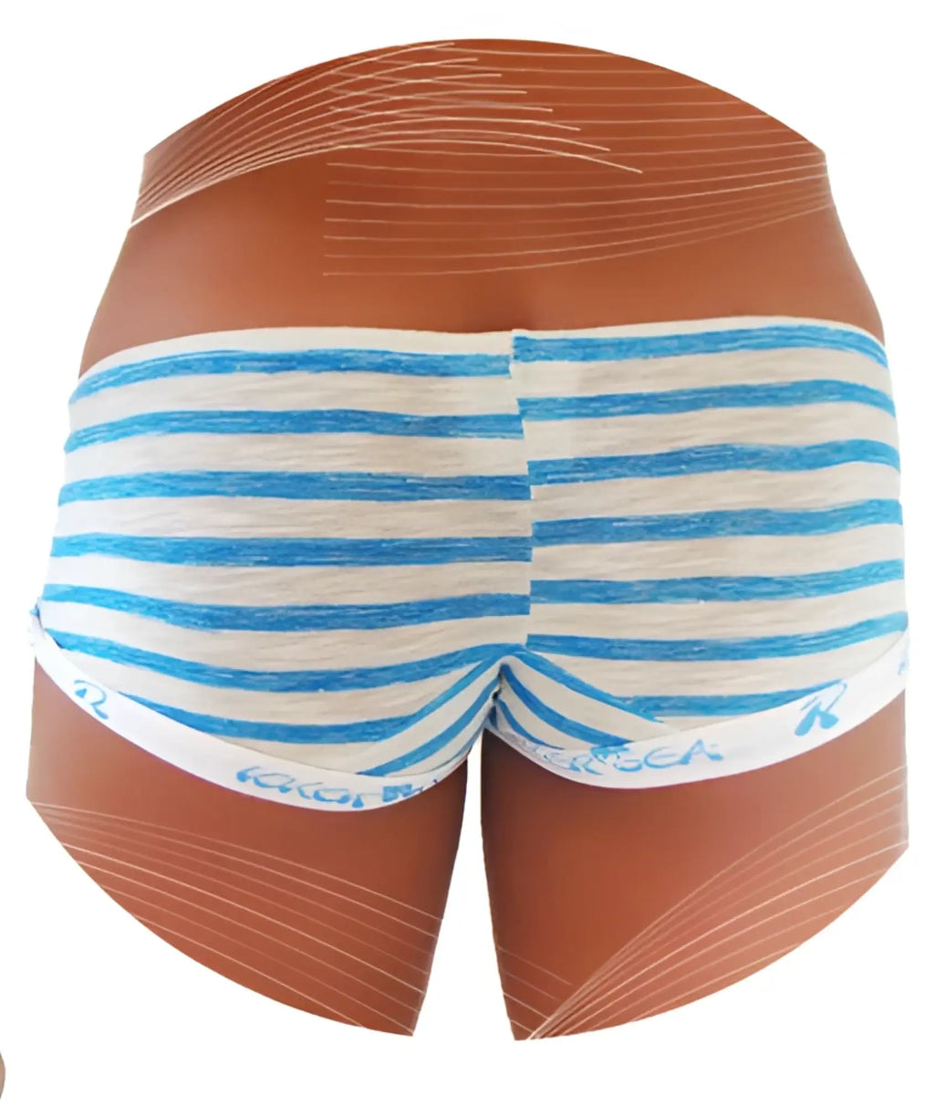 Blue and white striped women’s mini low boxer brief underwear with logo trim waistband by icker sea