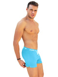 Icker sea side slit long boxer brief underwear in bright blue with white logo and drawstring waistband