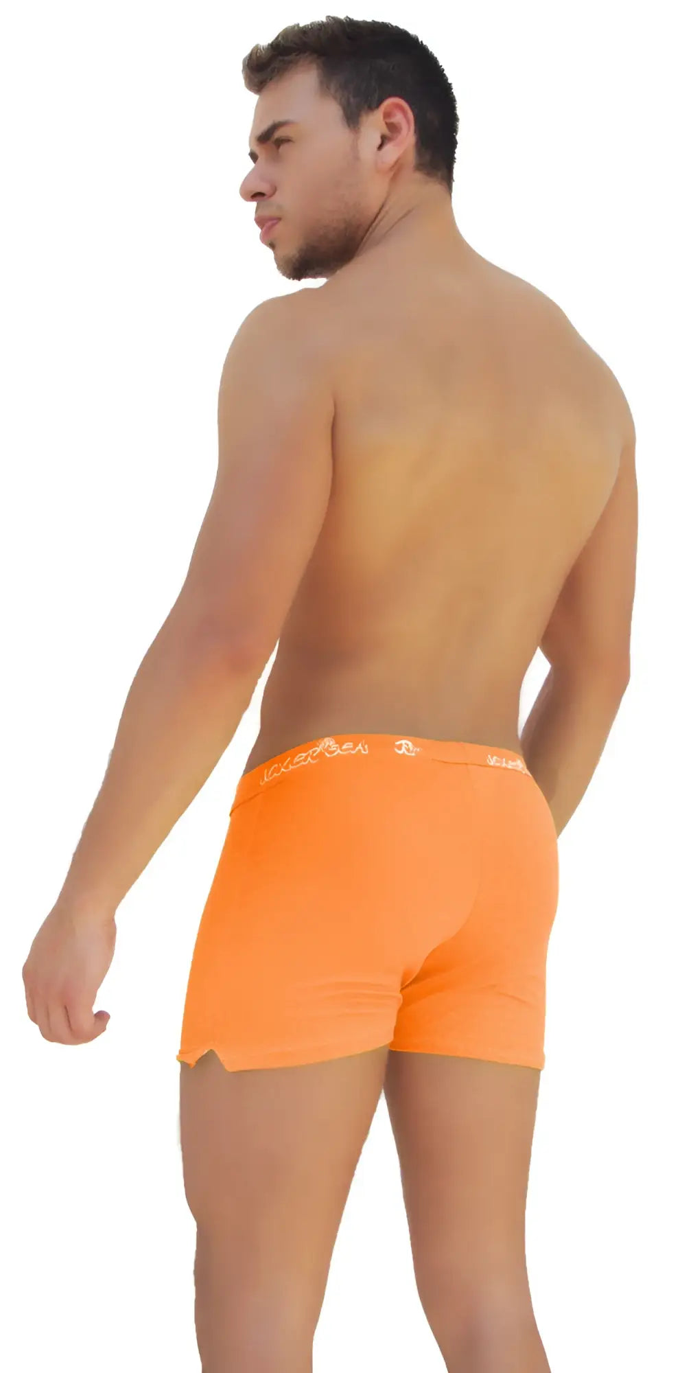 Icker sea side slit long boxer brief underwear orange with a subtle white logo on the waistband