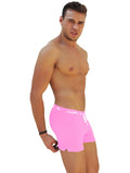 Icker sea side slit long boxer brief underwear in bright pink with white drawstring and logo waistband