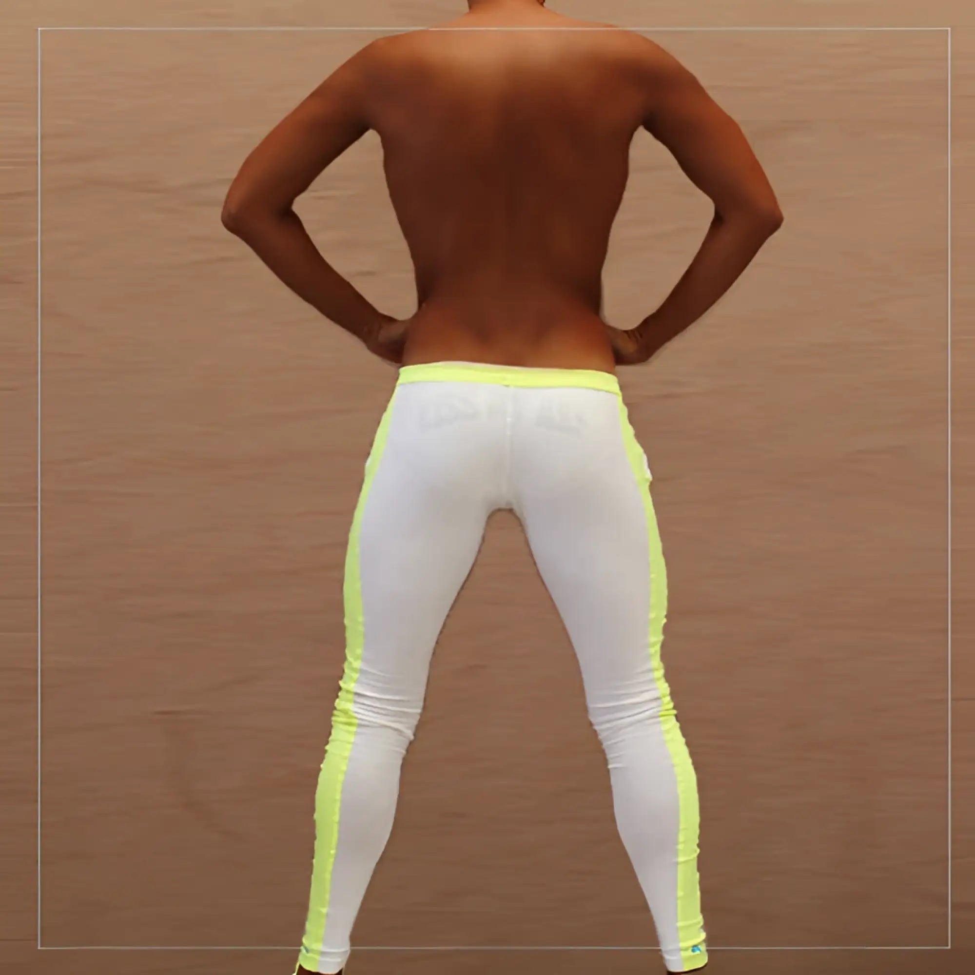 Icker sea side stripe runner pants in white with bright neon yellow side stripes designed for running and active wear