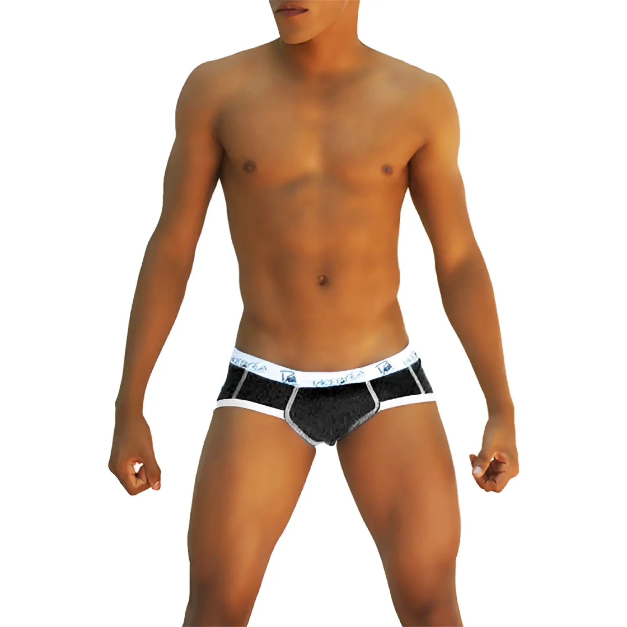 Black lace-trimmed briefs with white elastic waistband and Icker Sea brand logo in smile me brief underwear black COI-13-14