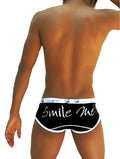 Black Icker Sea Smile Me brief underwear with white trim and smile me cursive script on the front