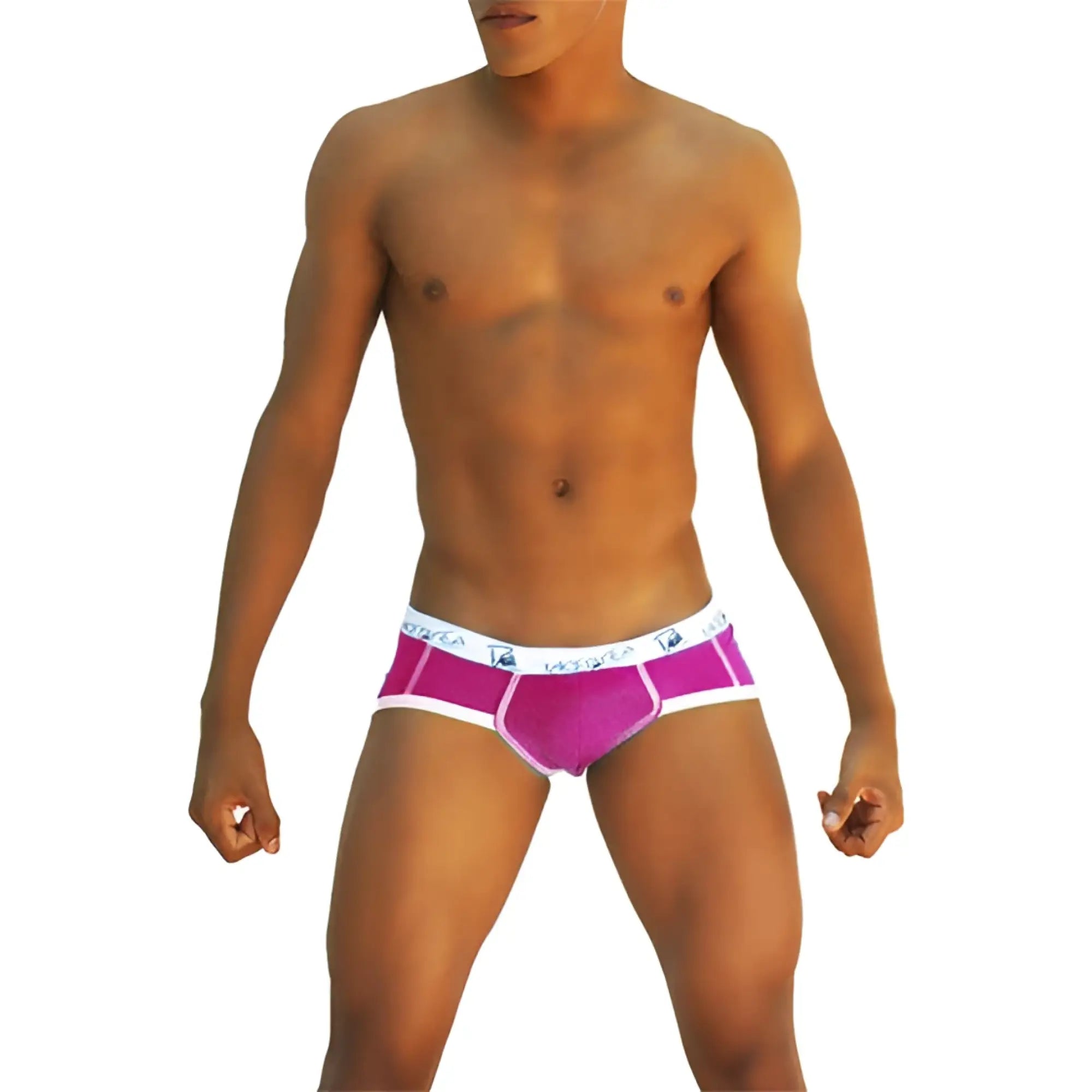 Icker Sea Smile Me brief underwear in bright pink with white trim and subtle logo pattern on the waistband