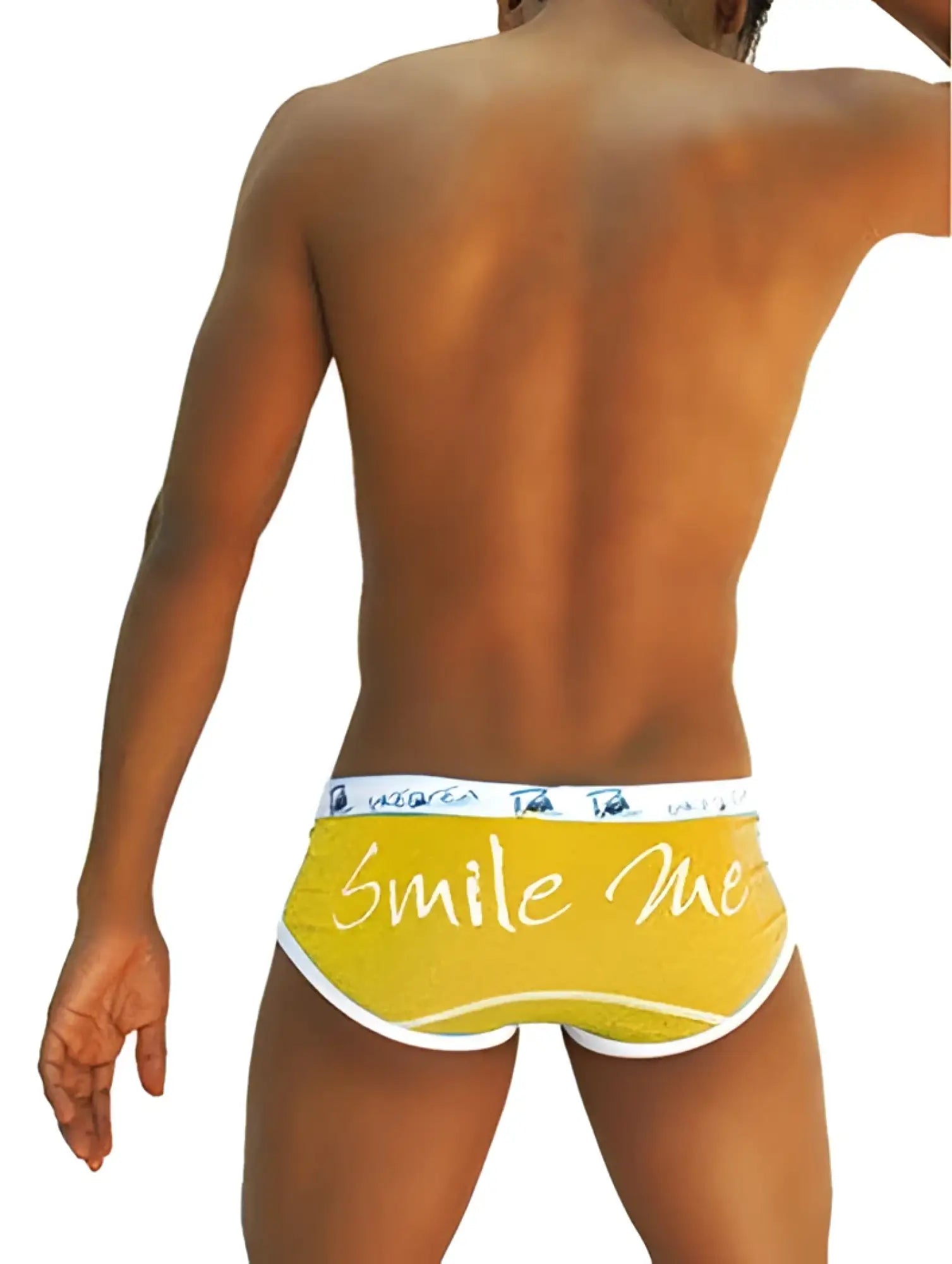 Yellow smile me brief underwear with white trim and elastic waistband by icker sea in mango color