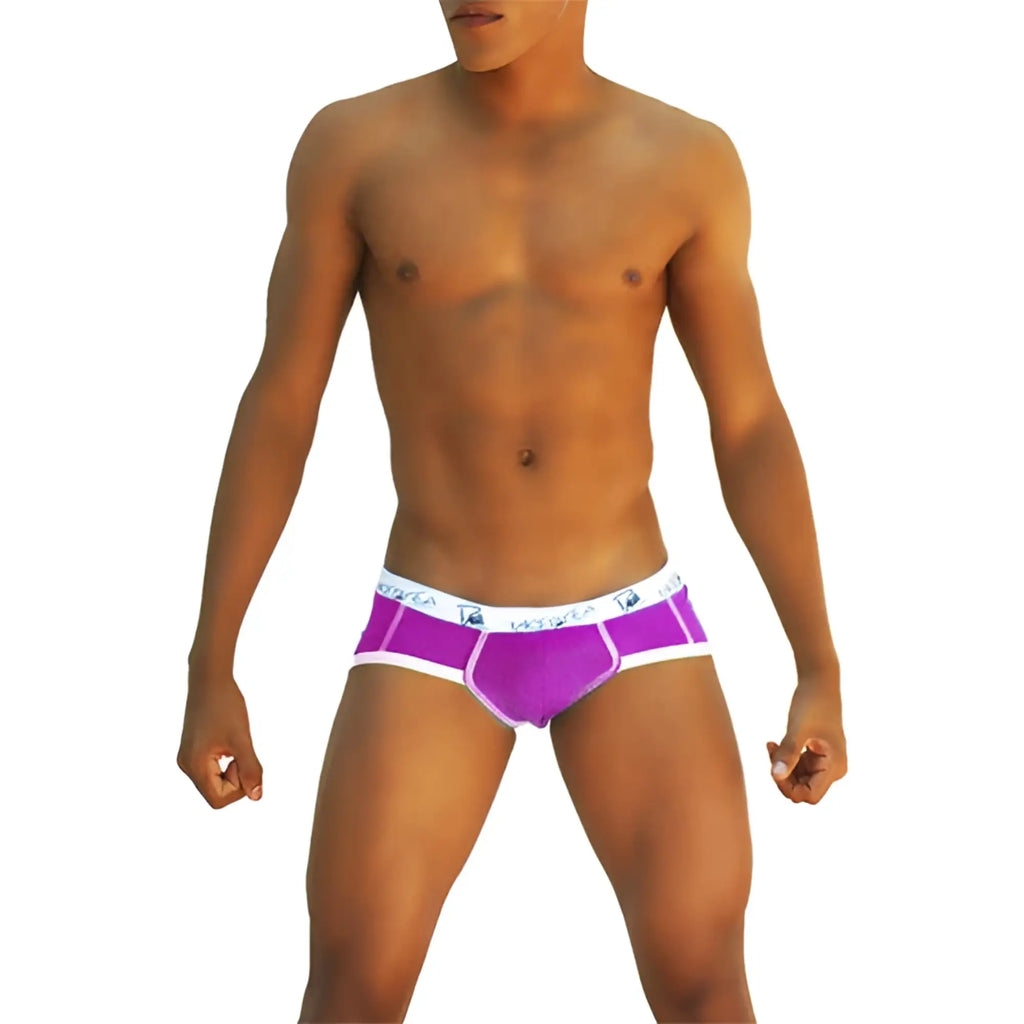 Icker sea smile me brief underwear in purple and white with a branded waistband for men made of soft fabric