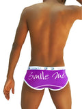Purple smile me brief underwear with white trim and cursive lettering from Icker Sea COI-13-14 collection