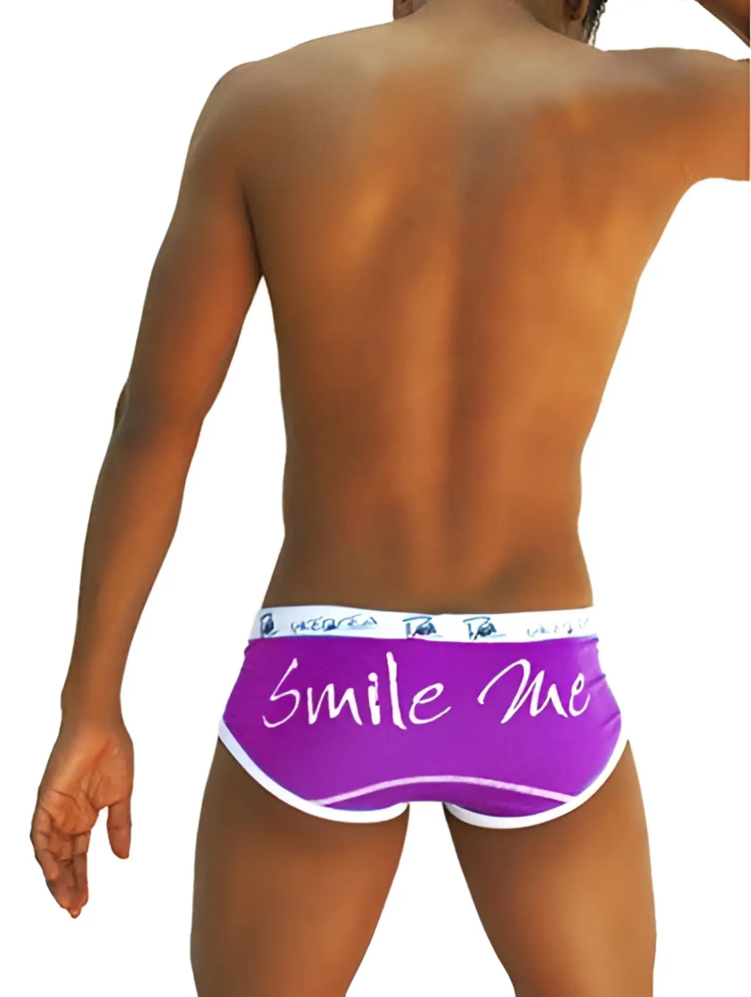 Purple smile me brief underwear with white trim and cursive lettering from Icker Sea COI-13-14 collection