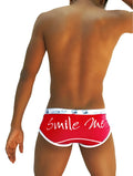 Red Icker Sea Smile Me brief underwear with white trim and playful script design for comfortable everyday wear