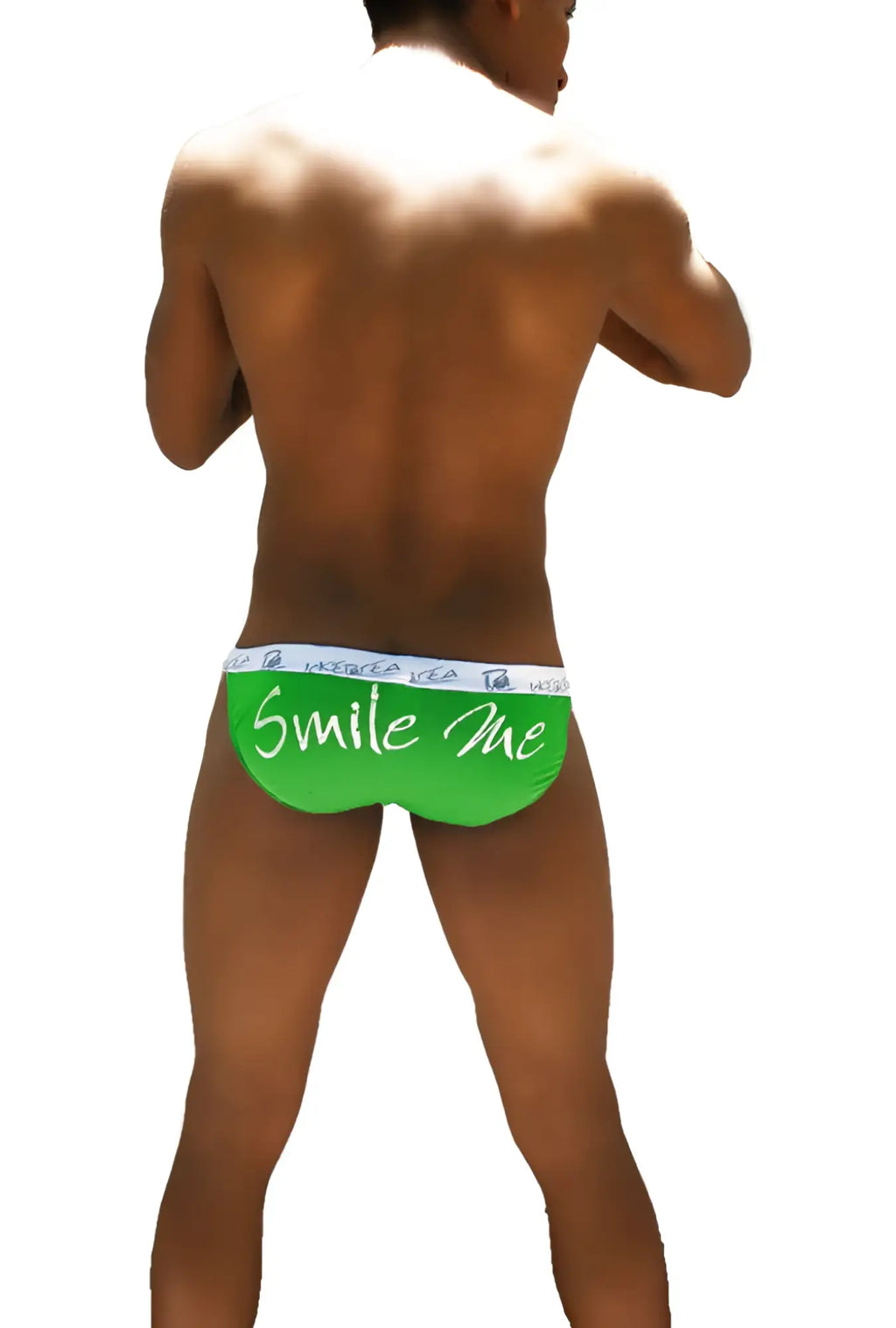 Bright green icker sea smile me microslip bikini underwear with white waistband and cursive smile me logo