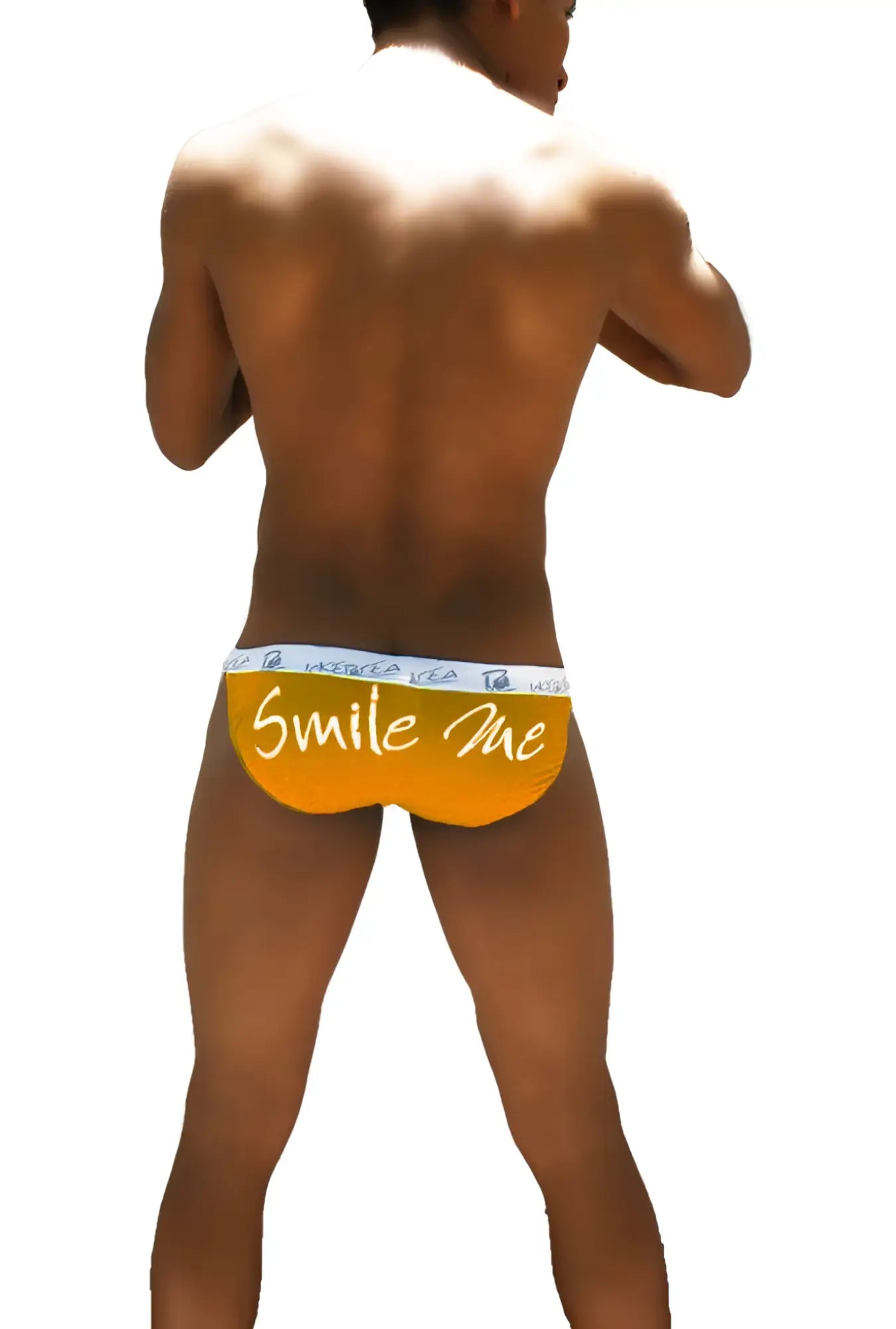 Icker Sea smile me microslip bikini underwear in bright orange with white waistband featuring smile me cursive script