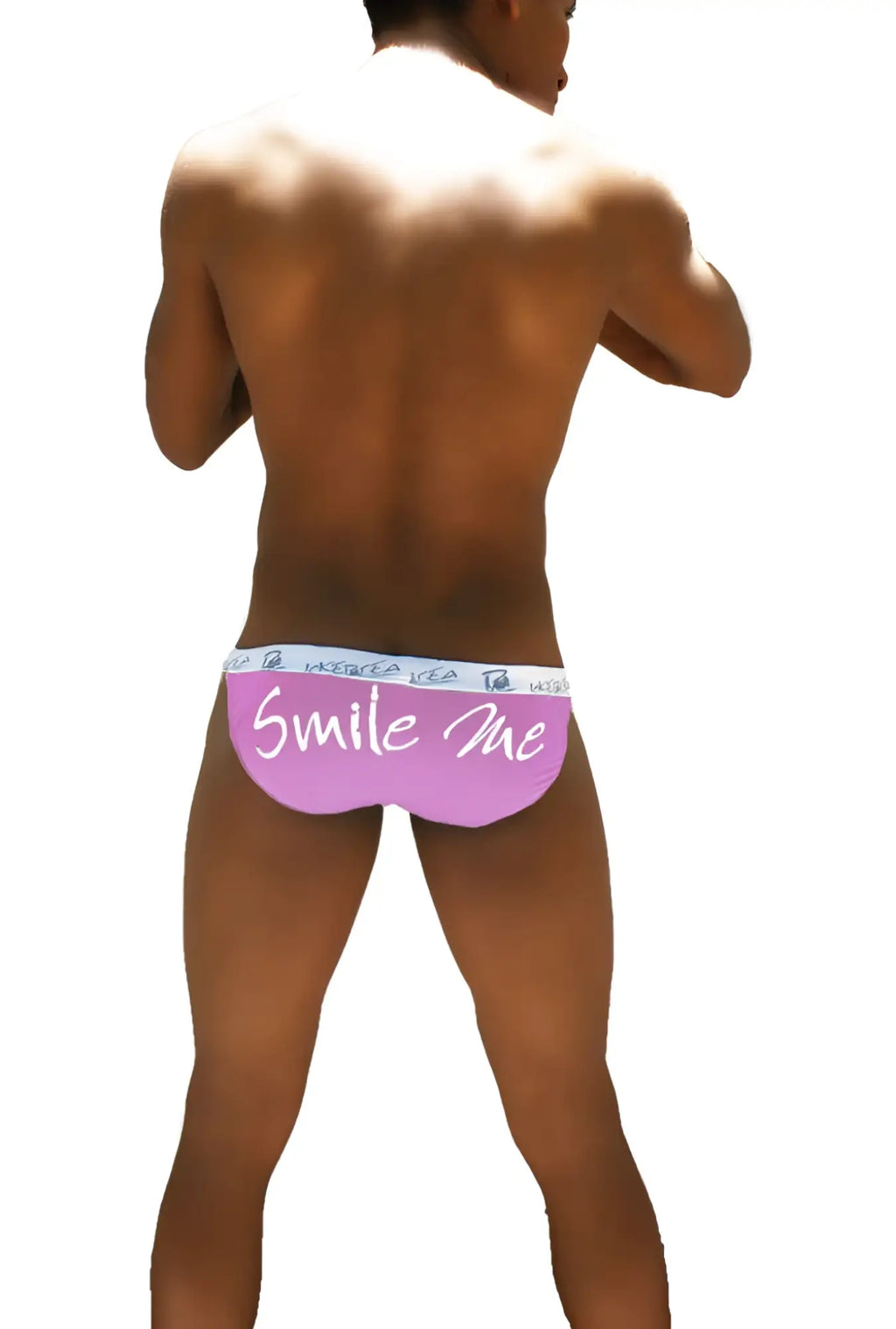 Pink icker sea smile me microslip bikini briefs with white text and light blue waistband for comfortable wear