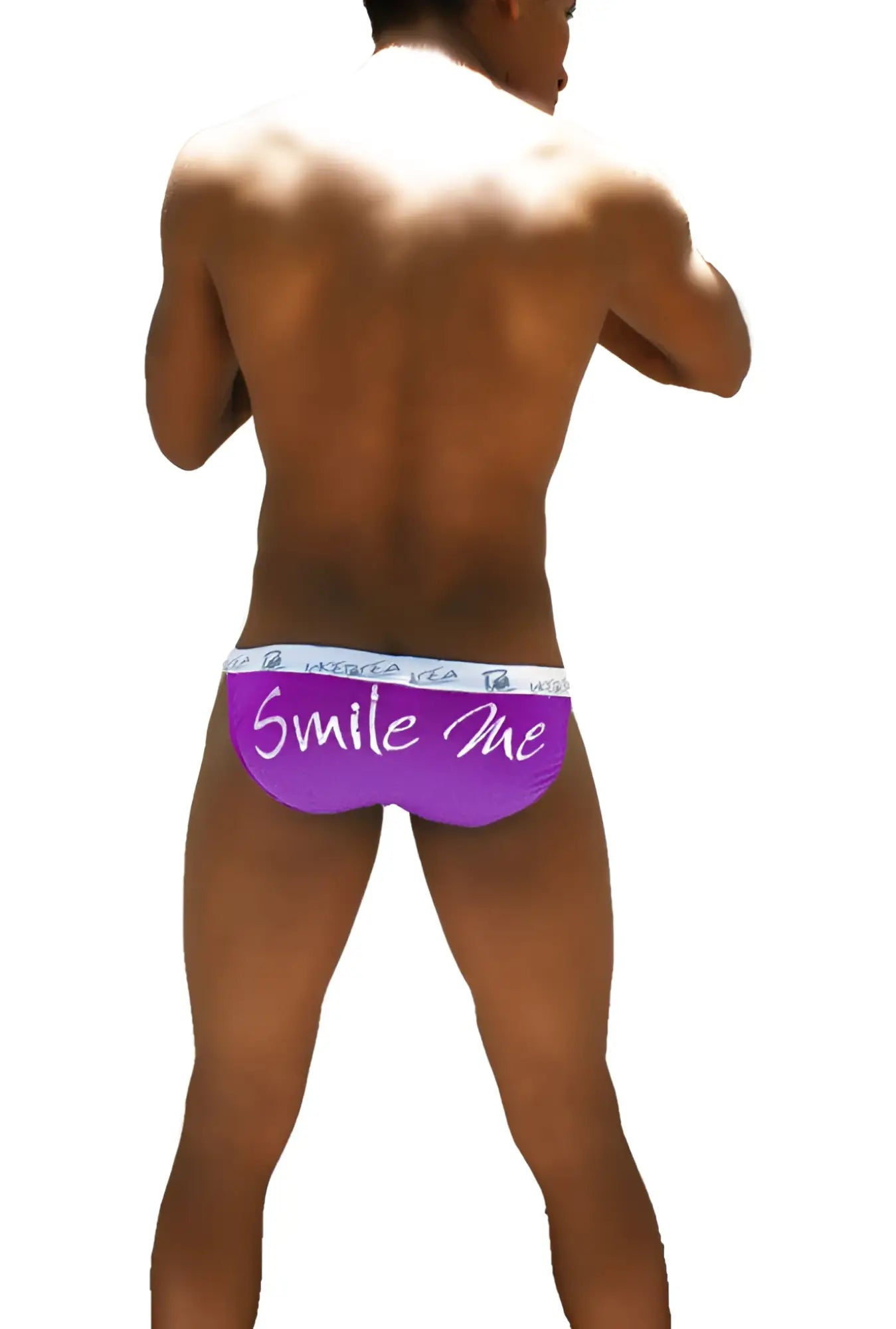 Icker sea smile me microslip bikini underwear purple with white smile me text and light blue waistband