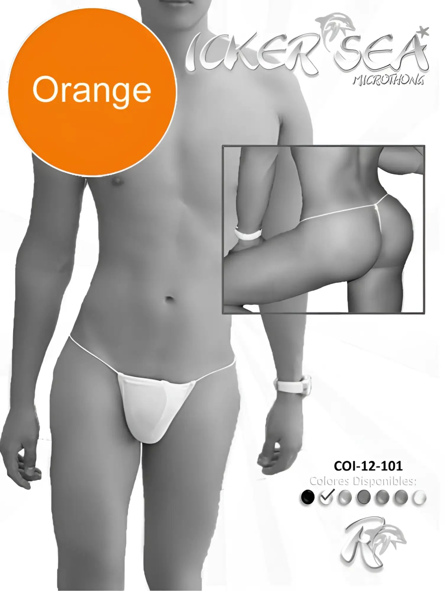 Icker Sea solid micro g string underwear in orange color with white thong detail showing front side design