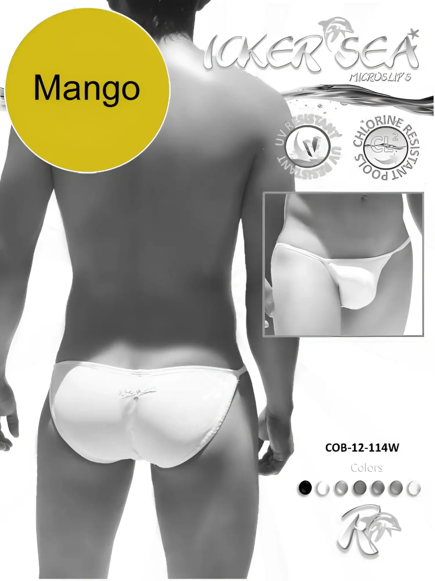 White mango micro slip swim trunks by icker sea with subtle embroidered design for bikini swimwear use