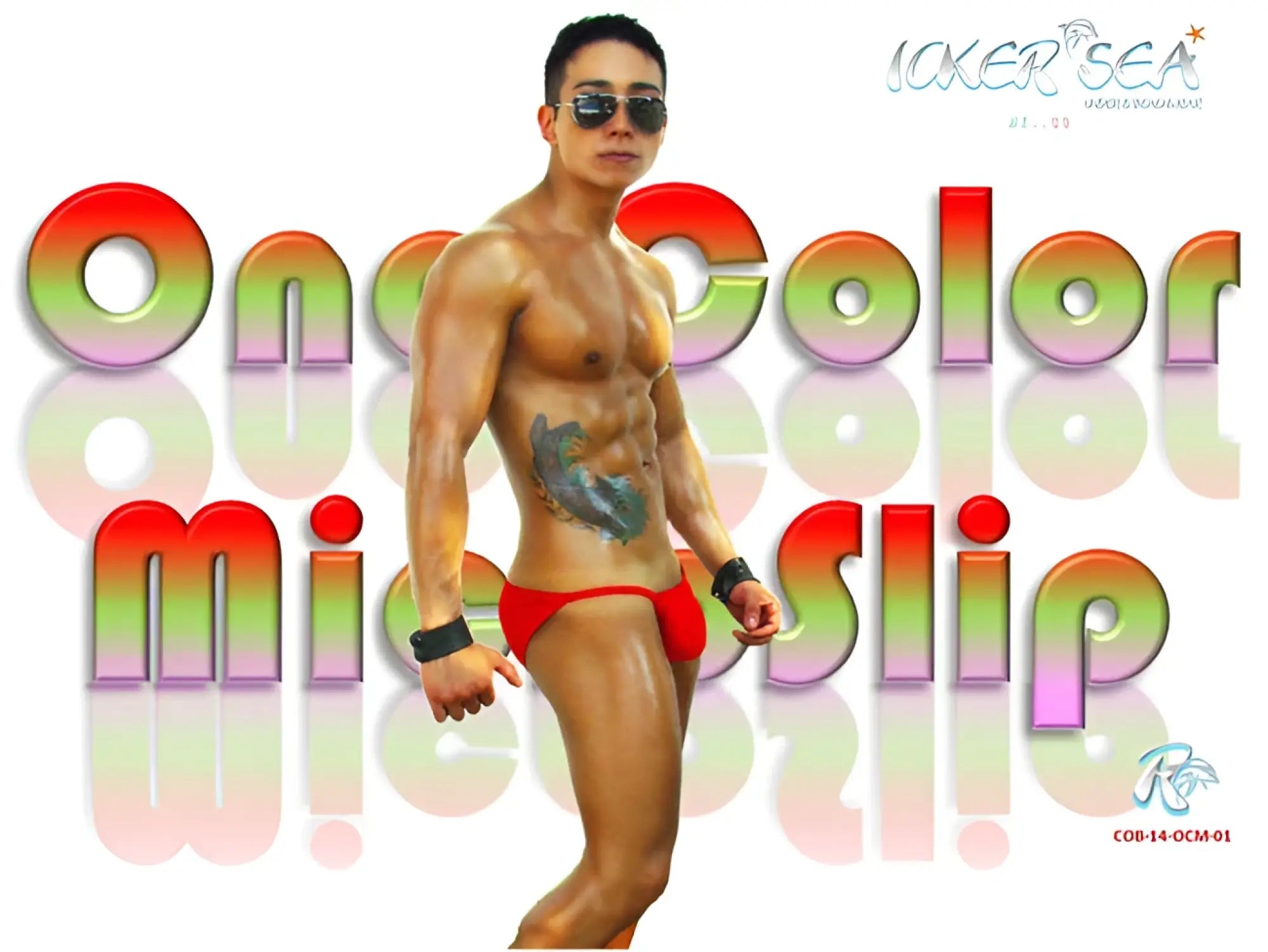 Red one-color micro slip swim trunks from Icker Sea solid micro slip bikini swimwear for beach and pool use