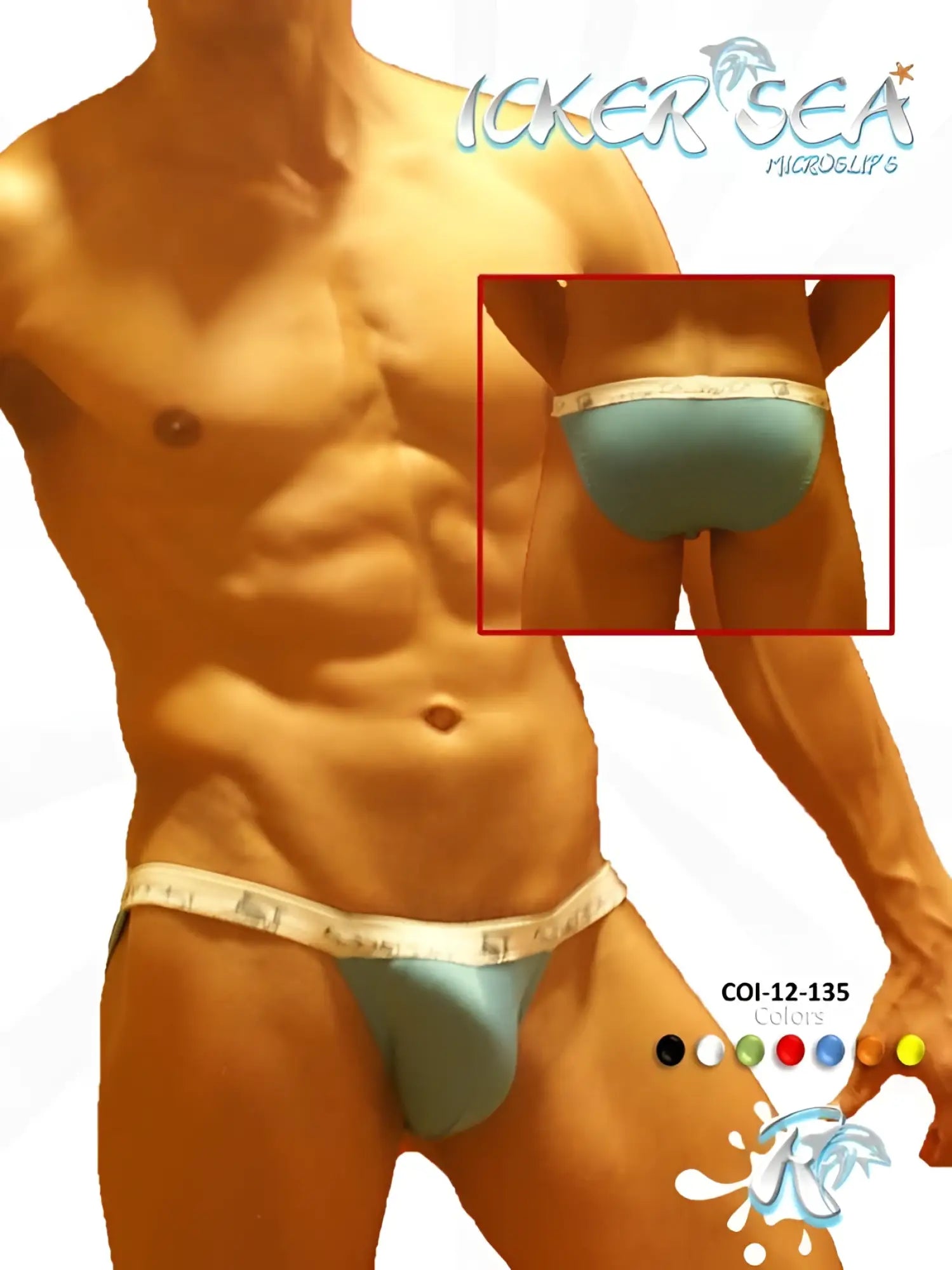 Light blue icker sea micro slip bikini underwear with white elastic waistband and subtle pattern in micro briefs style