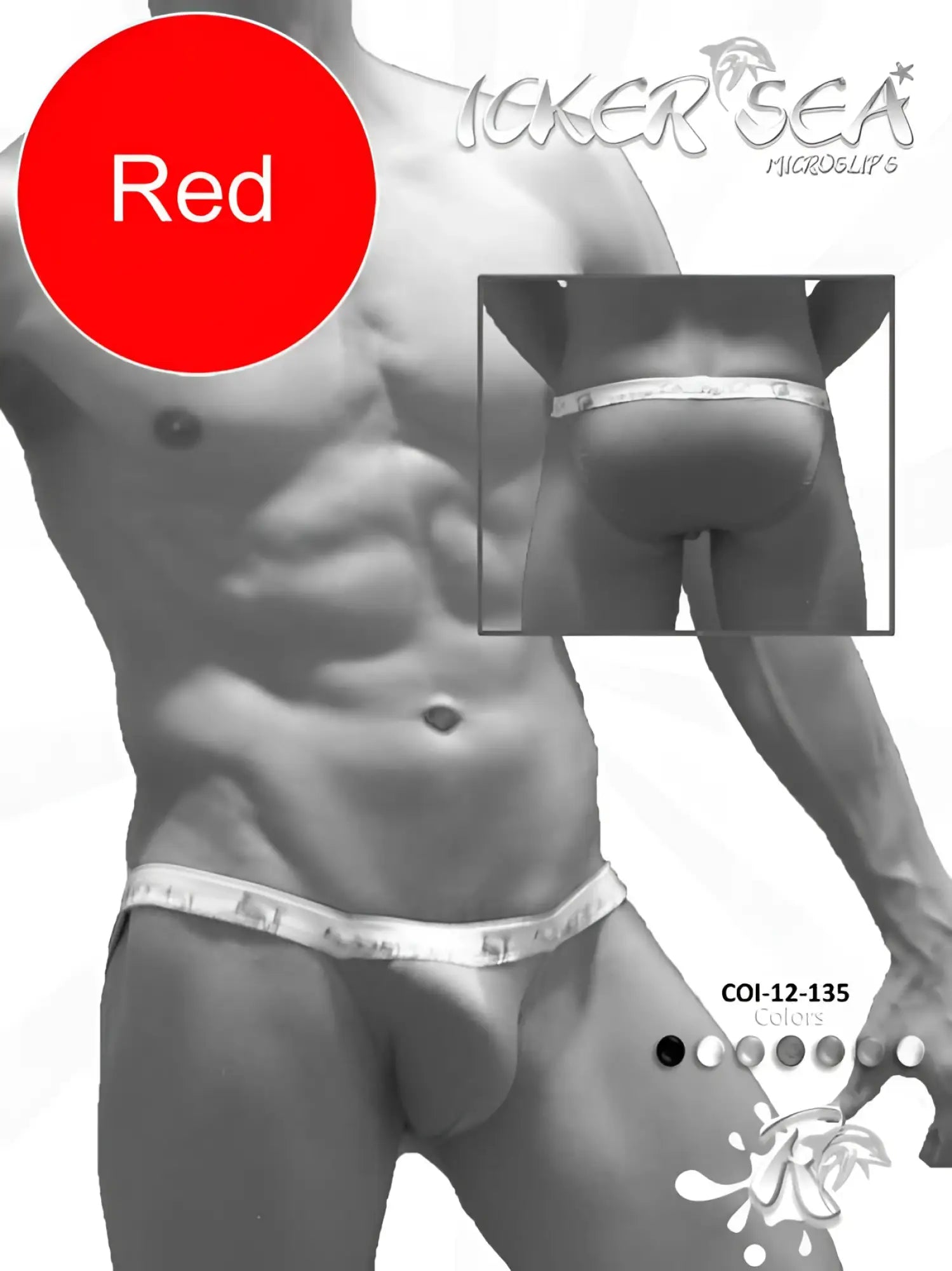 Red icker sea solid micro slip bikini underwear with white elastic waistband and brand logo in red fabric