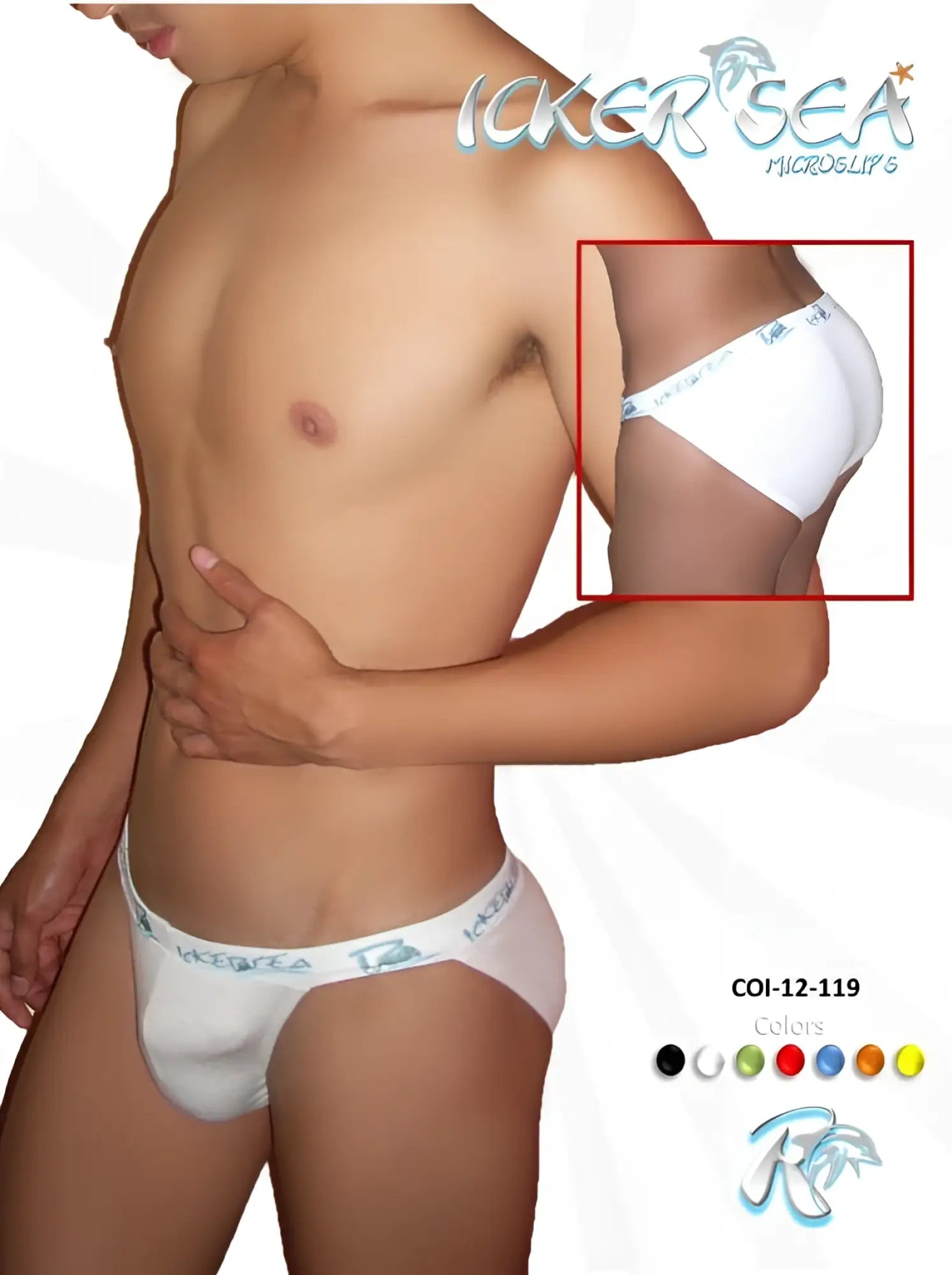 White icker sea solid micro slip bikini underwear with light blue branding on the waistband in white fabric