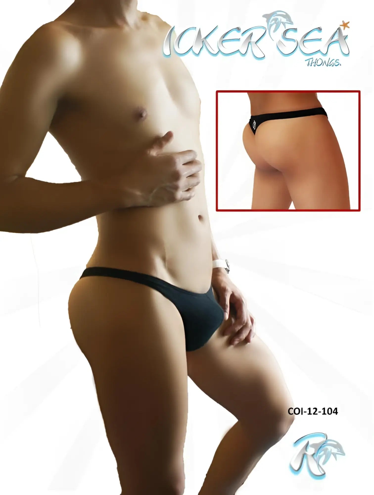 Icker Sea solid mini thong underwear in black featuring a small white logo on the front for comfortable wear