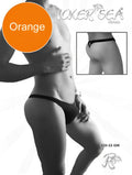 Back view of icker sea solid mini thong underwear in orange with a small diamond shaped logo