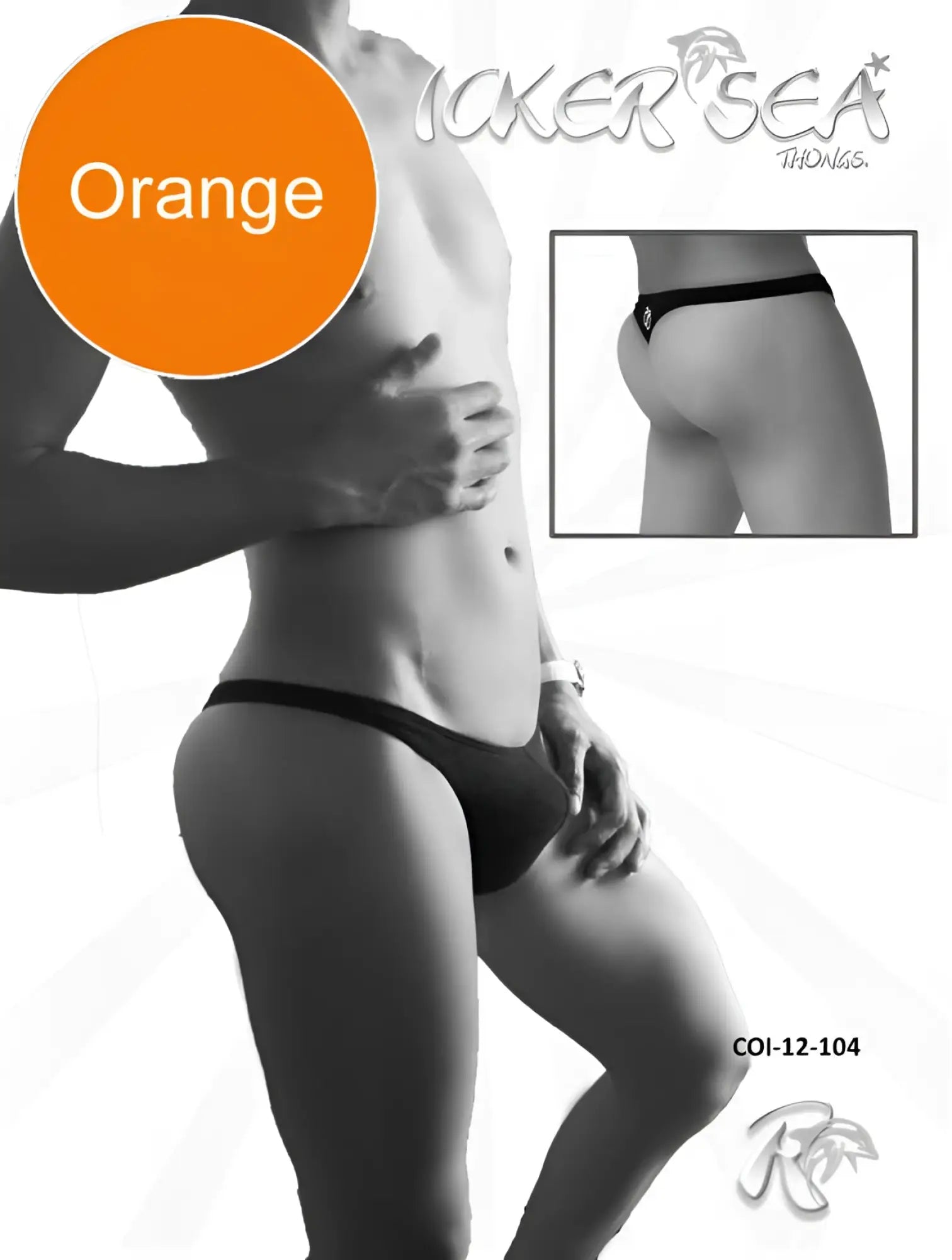 Back view of icker sea solid mini thong underwear in orange with a small diamond shaped logo