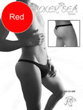 Back view of icker sea solid mini red thong underwear with a small diamond shaped logo on the back