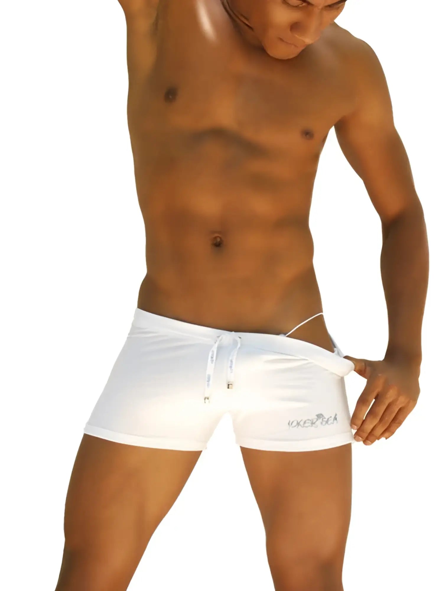Icker Sea sports side slit runner shorts white with drawstring waistband and subtle side branding for athletic use