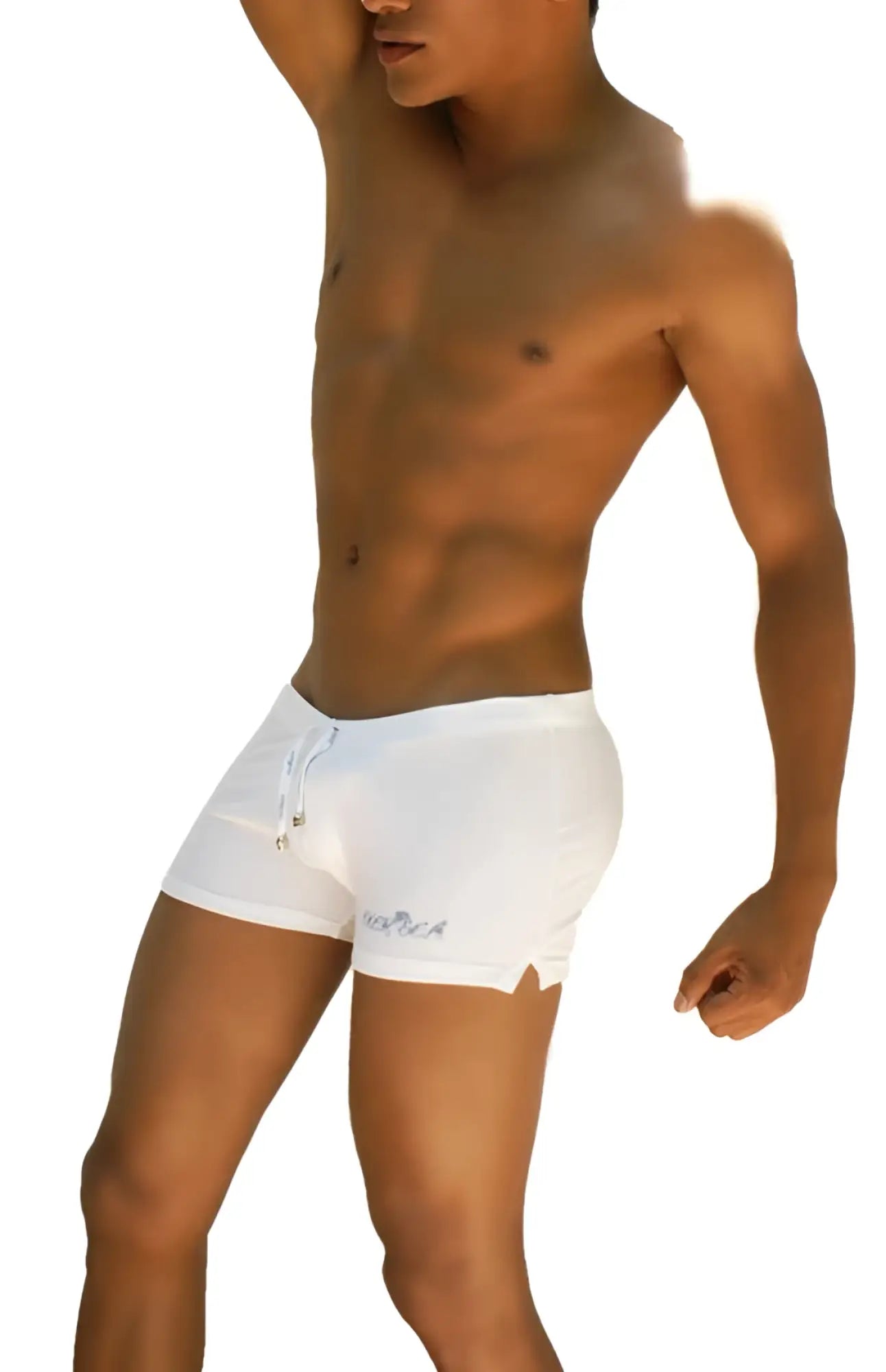 Icker Sea sports side slit runner shorts white with drawstring waistband and subtle brand logo on the side
