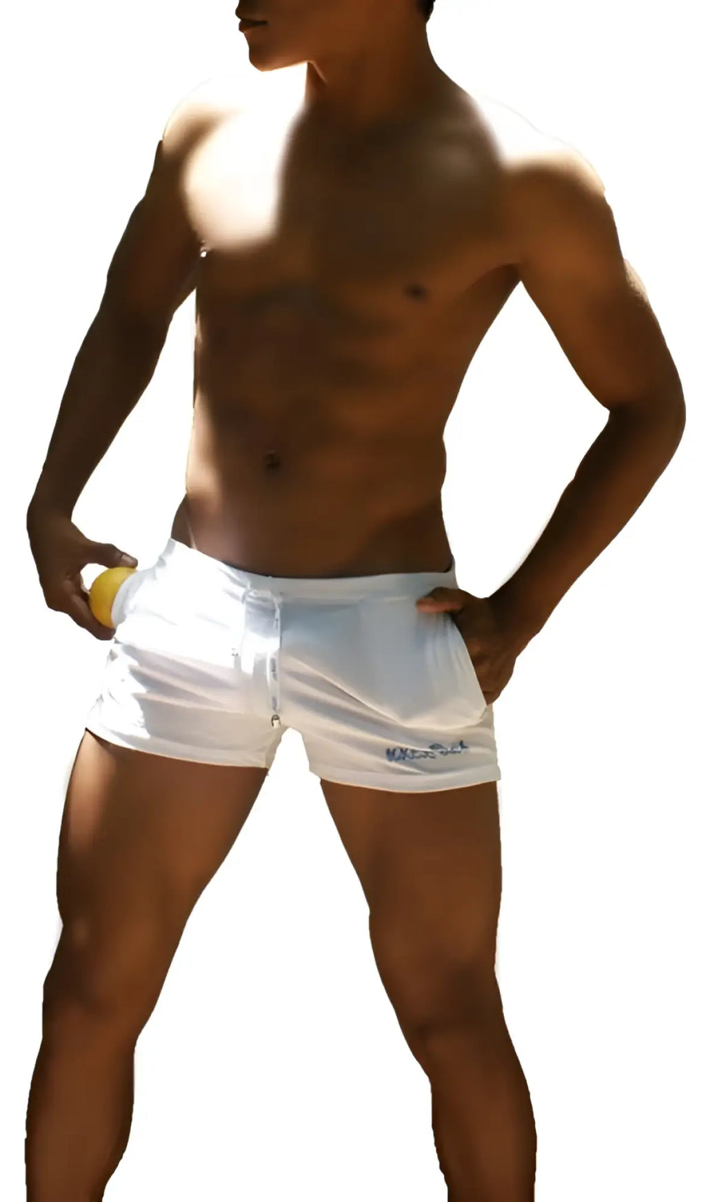 White icker sea sports tennis shorts shr-13-02 with drawstring waistband and subtle branding on lower left leg
