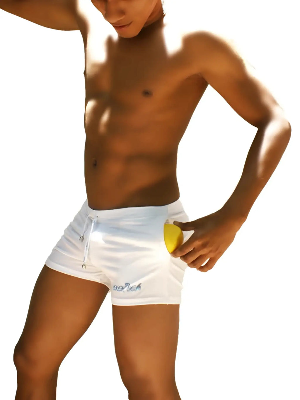 White icker sea sports tennis shorts with drawstring waistband and subtle blue side embroidery for casual wear