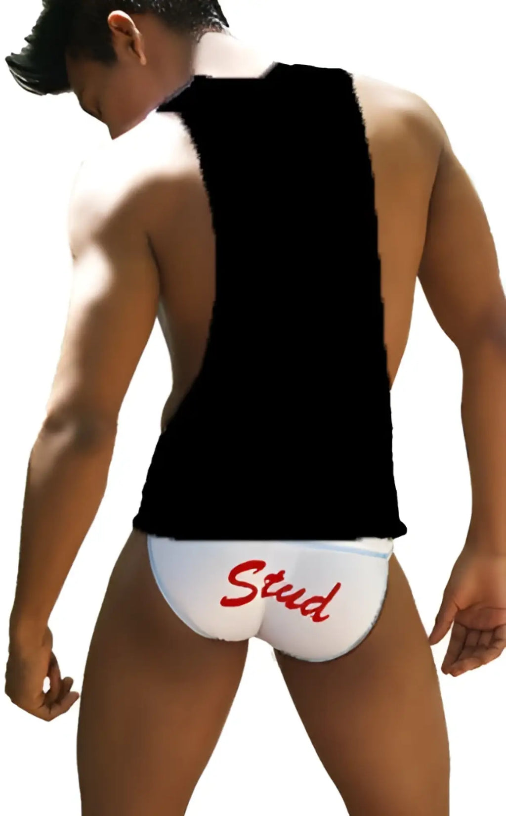 White briefs with red stud lettering shown with icker sea stud large armhole tank top black red ca 16 st 52