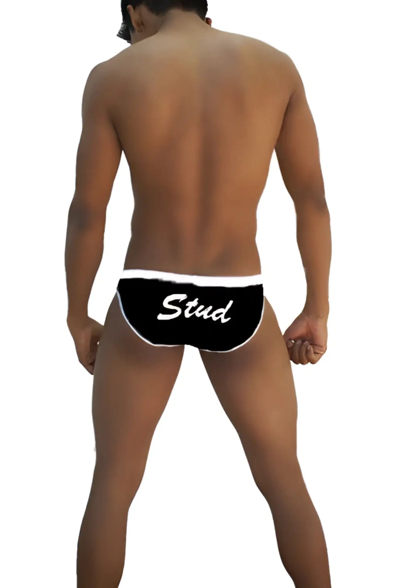 Icker Sea stud slip bikini underwear in black with white trim featuring cursive stud print on the front