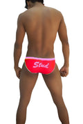 Bright pink icker sea stud slip bikini underwear with light pink waistband and white stud embroidery front