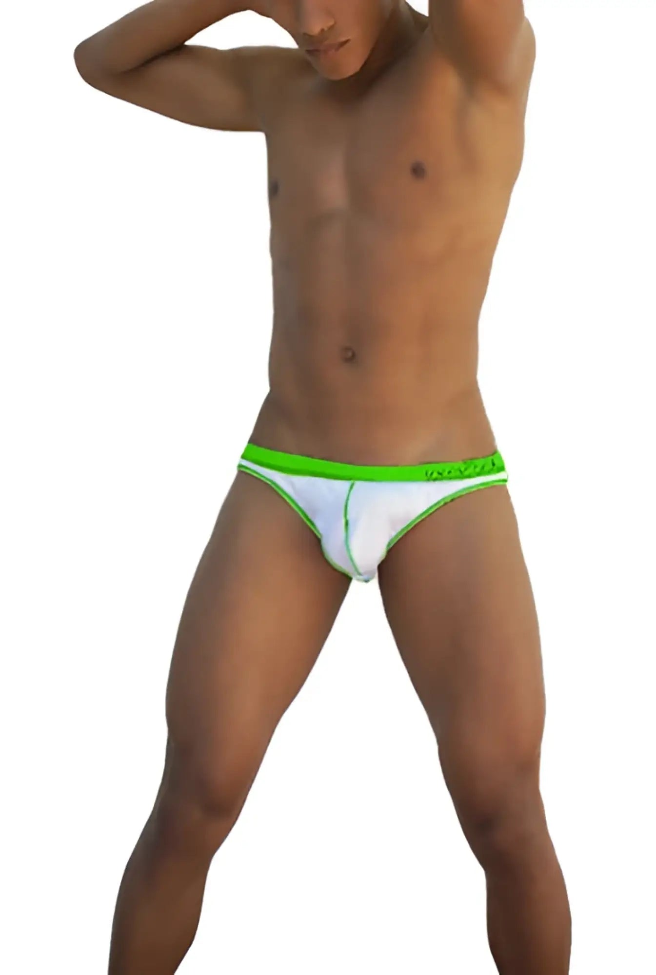 Icker sea stud slip bikini underwear in white with neon green trim and subtle logo on waistband