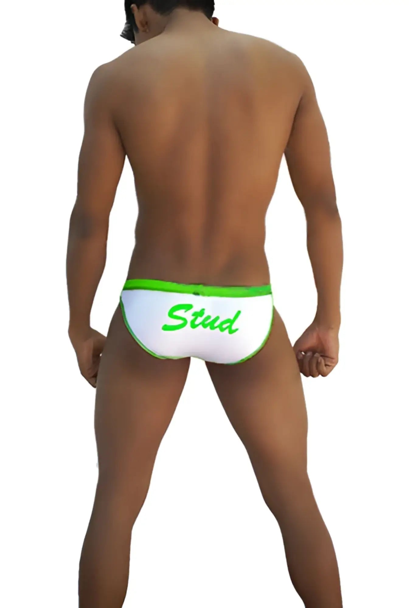 Icker sea stud slip bikini underwear in white with bright green waistband and matching green stud script print