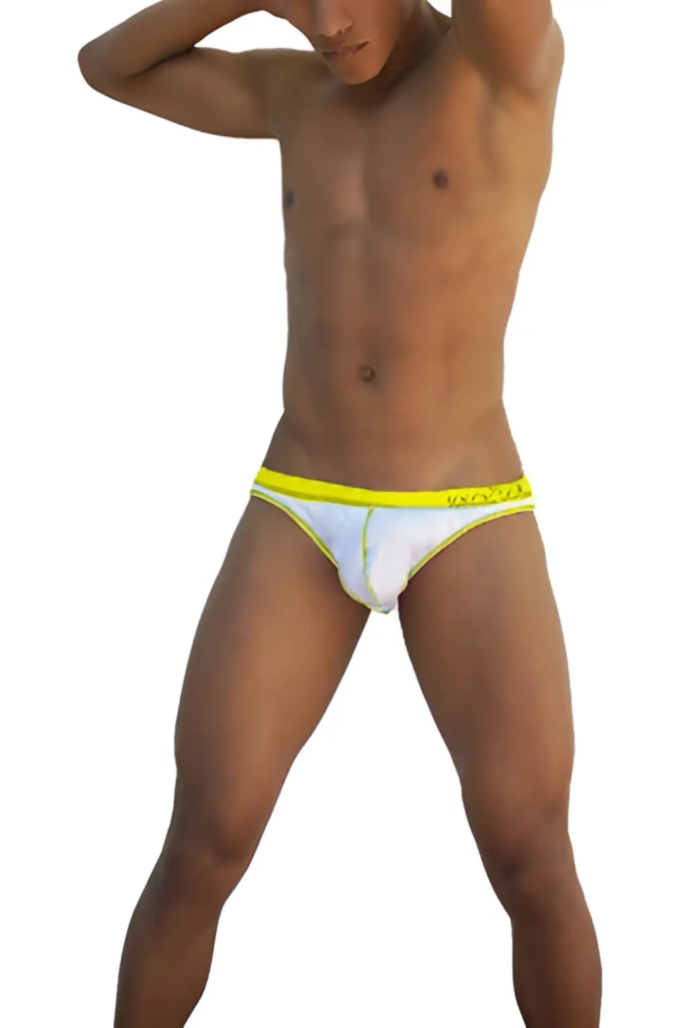 Icker Sea Stud slip bikini underwear in white with a bright mango yellow waistband for comfortable everyday wear
