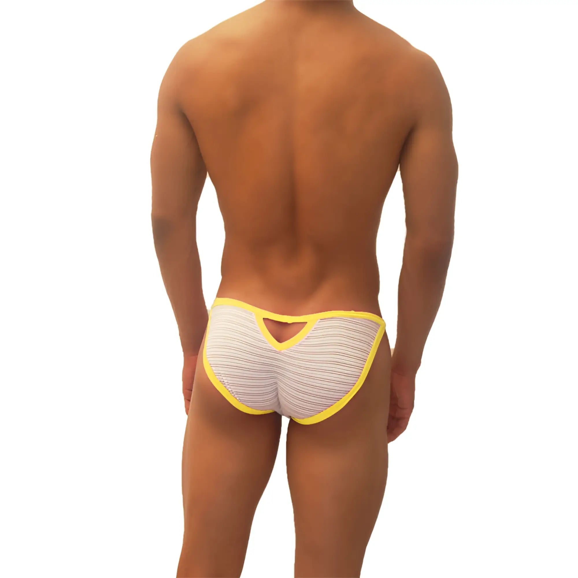 White and yellow striped icker sea superhero stripe cut out micro slip bikini underwear back view mango color