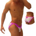 Icker Sea superhero stripe cut out micro slip bikini underwear in vibrant pink and white striped design with bold style
