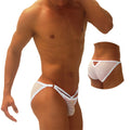 White mesh icker sea superhero stripe cut out micro slip bikini underwear with crisscross design and solid trim