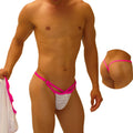 Bright pink and white striped Icker Sea Superhero stripe cut out Y back G string underwear with crisscross design visible from back