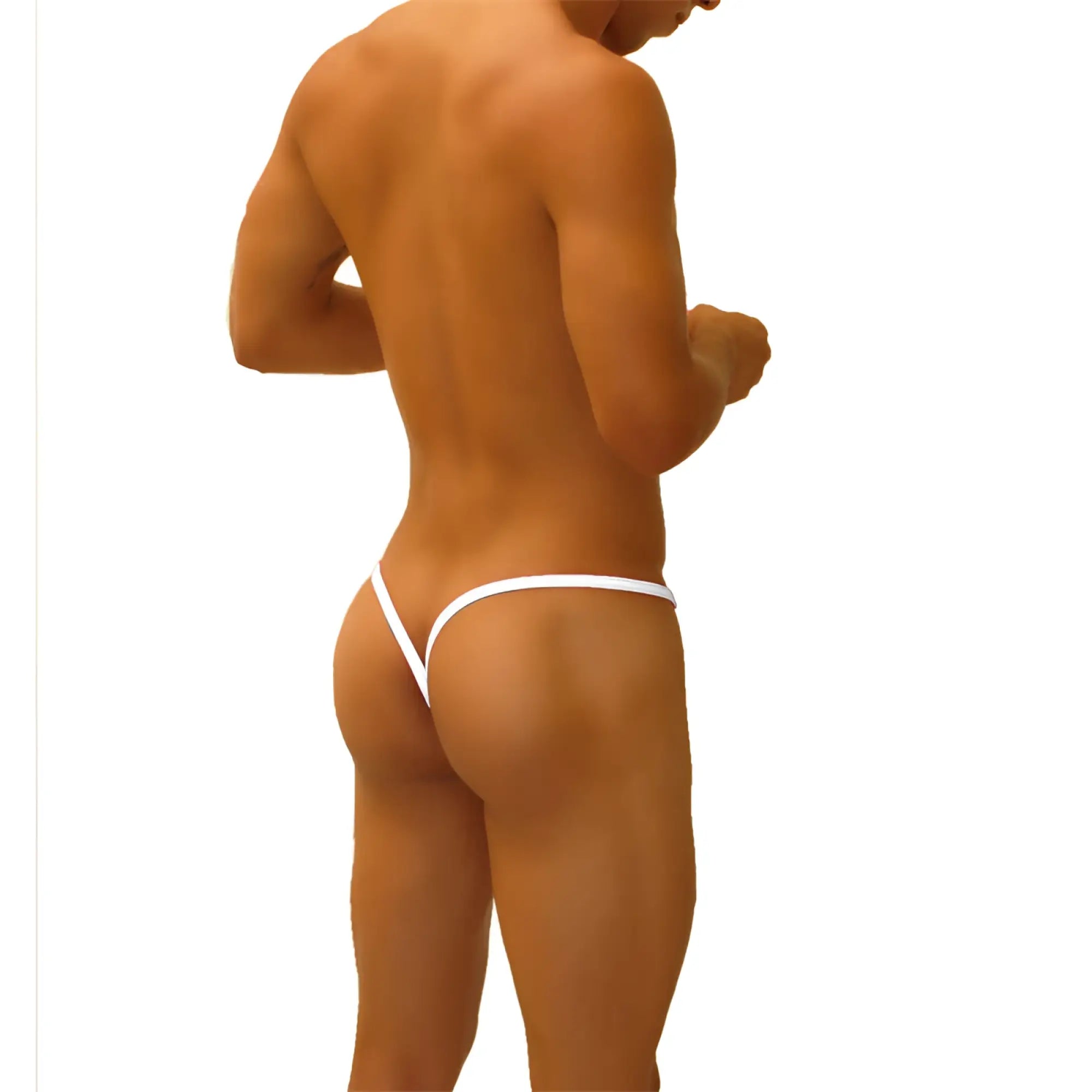 White thong underwear with superhero stripe cut out y back design made from smooth stretchy fabric in white