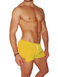 Icker sea tennis side slit shorts mango bright yellow textured swim trunks with white drawstrings for beachwear